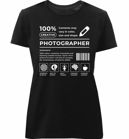 Женская премиум футболка Photographer склад Черный фото