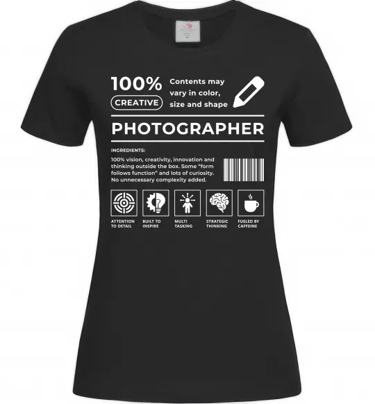 Женская футболка Photographer склад Черный фото