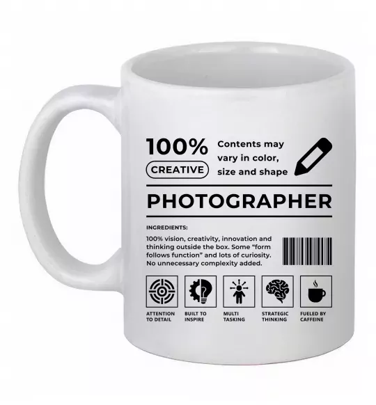 Чашка керамическая Photographer склад Белый фото