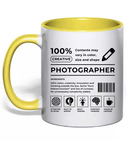 Чашка з кольоровою ручкою Photographer склад Сонячно жовтий фото