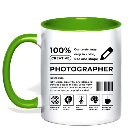 Чашка с цветной ручкой Photographer склад Лаймовый фото