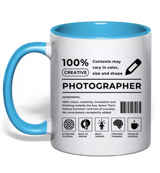 Чашка з кольоровою ручкою Photographer склад Блакитний фото