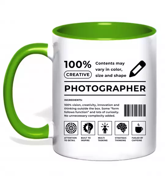 Чашка з кольоровою ручкою Photographer склад Зелений фото