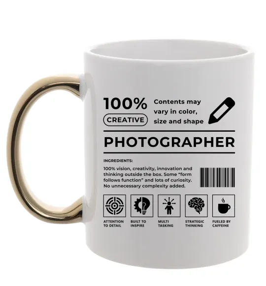 Чашка з кольоровою ручкою Photographer склад Золото фото