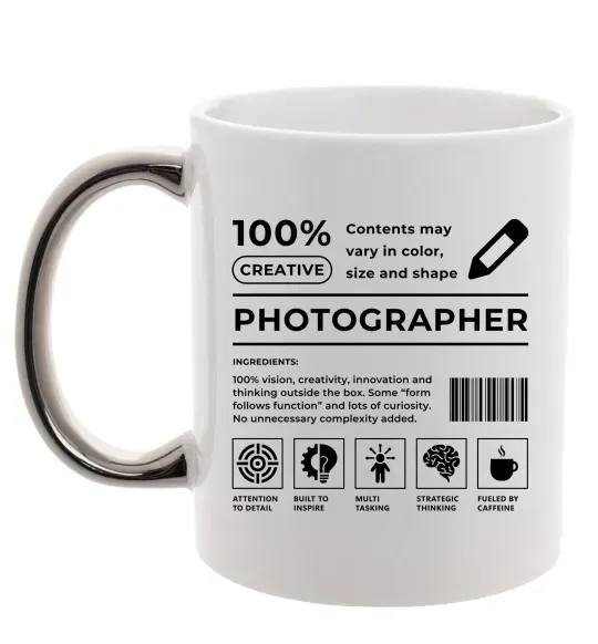 Чашка з кольоровою ручкою Photographer склад Срібло фото