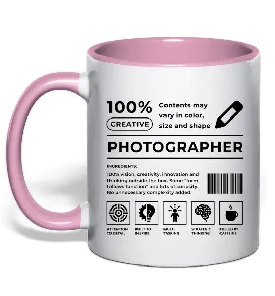Чашка з кольоровою ручкою Photographer склад Ніжно рожевий фото