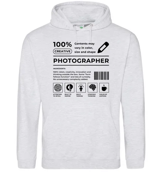 Мужская толстовка (худи) Photographer склад Серый меланж фото