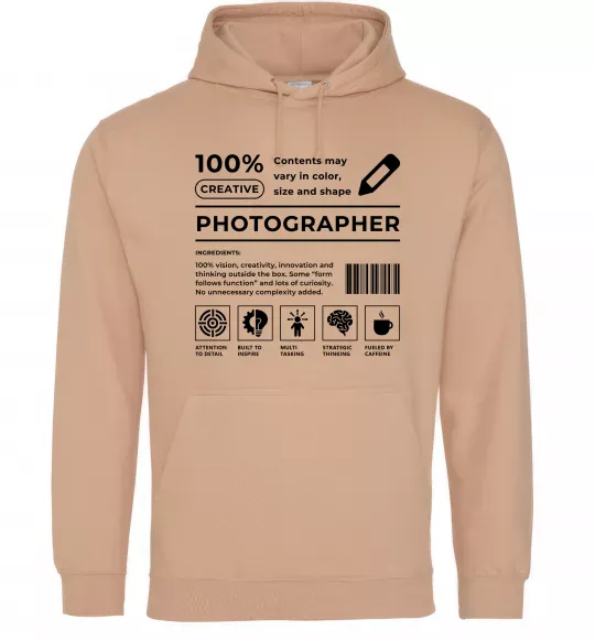 Мужская толстовка (худи) Photographer склад Песочный фото