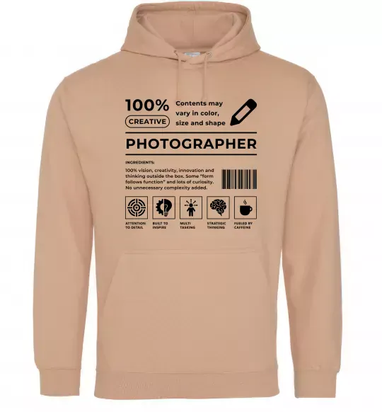 Женская толстовка (худи) Photographer склад Песочный фото