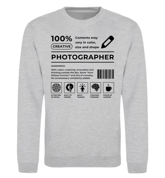 Свитшот Photographer склад Серый меланж фото