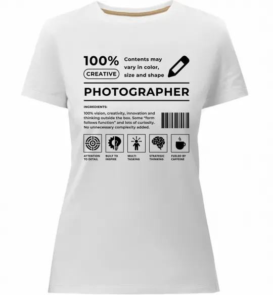 Женская премиум футболка Photographer склад Белый фото