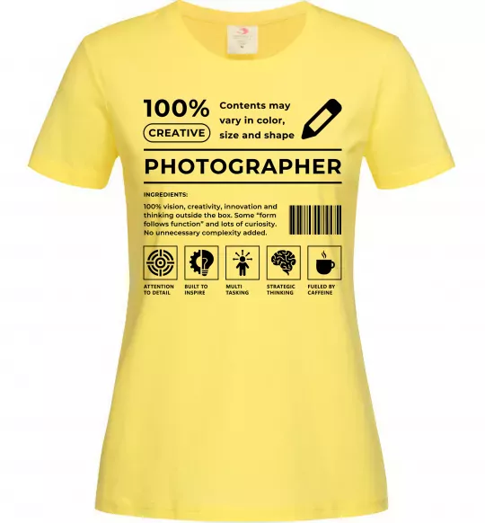 Женская футболка Photographer склад Лимонный фото