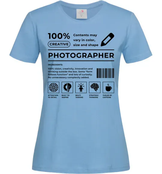 Женская футболка Photographer склад Голубой фото