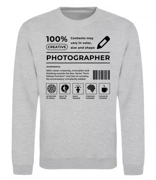 Свитшот Photographer склад Серый меланж фото