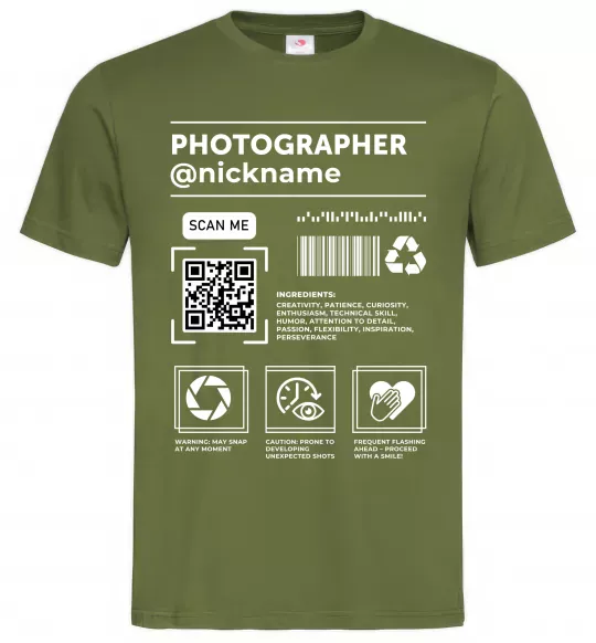 Мужская футболка Photographer ВАШ НІКНЕЙМ Оливковый фото