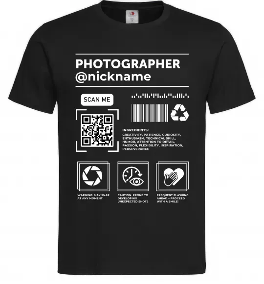 Мужская футболка Photographer ВАШ НІКНЕЙМ Черный фото