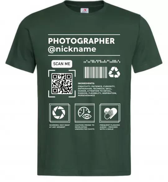 Мужская футболка Photographer ВАШ НІКНЕЙМ Темно-зеленый фото