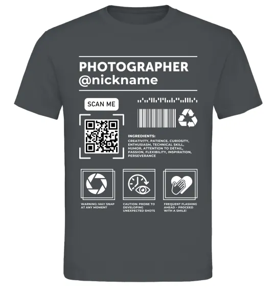 Мужская футболка Photographer ВАШ НІКНЕЙМ Графит фото