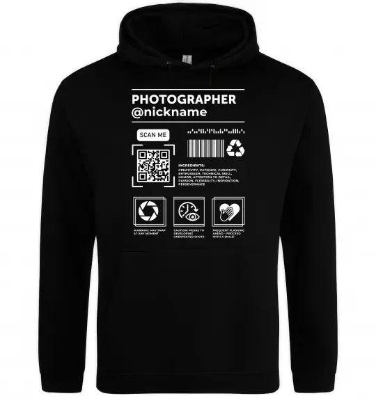 Женская толстовка (худи) Photographer ВАШ НІКНЕЙМ Черный фото