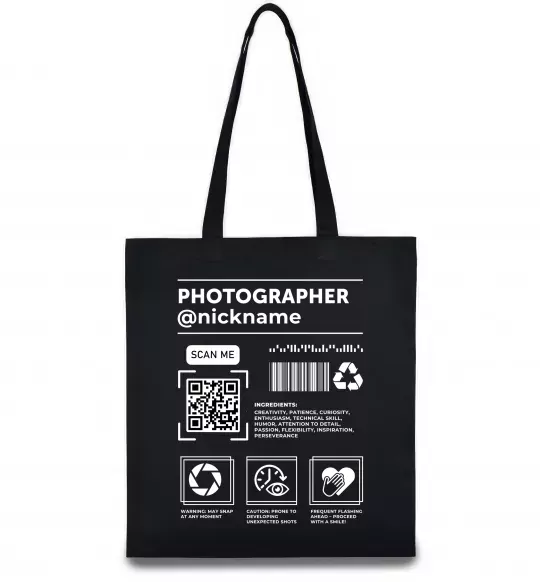 Еко-сумка Photographer ВАШ НІКНЕЙМ Чорний фото