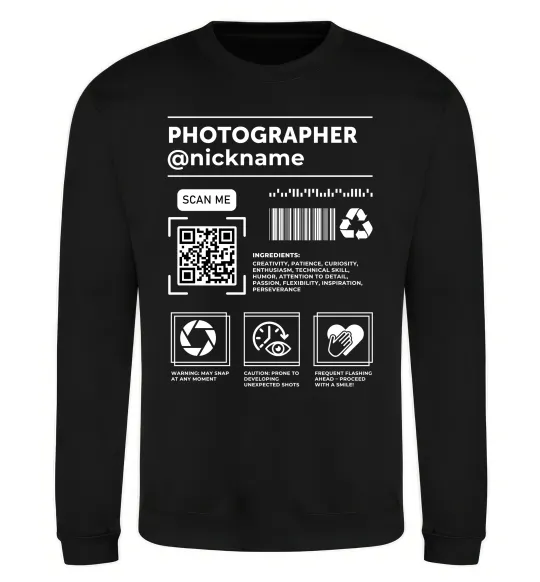 Світшот Photographer ВАШ НІКНЕЙМ Чорний фото