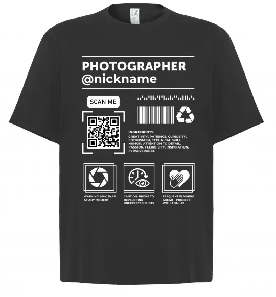 Футболка Оверсайз Photographer ВАШ НІКНЕЙМ Черный фото