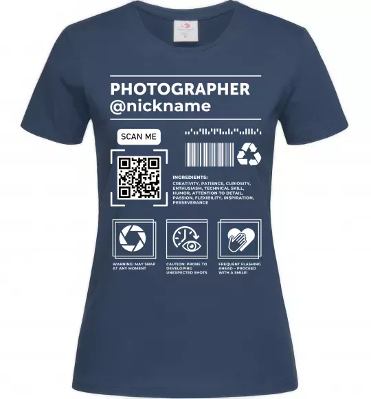 Женская футболка Photographer ВАШ НІКНЕЙМ Темно-синий фото