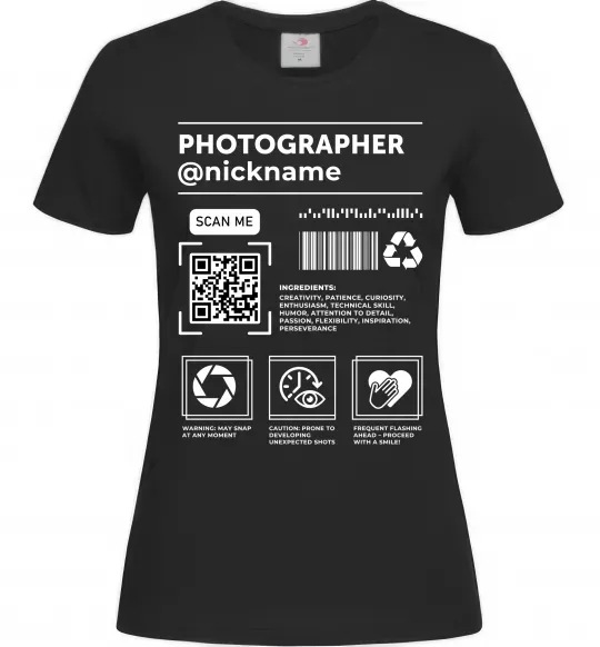 Женская футболка Photographer ВАШ НІКНЕЙМ Черный фото