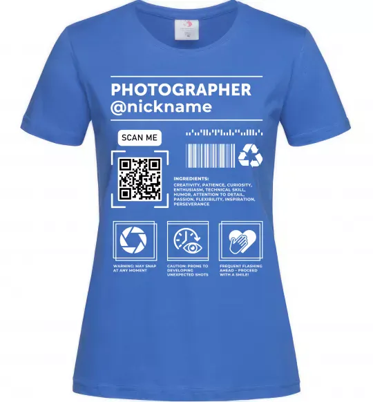 Женская футболка Photographer ВАШ НІКНЕЙМ Ярко-синий фото
