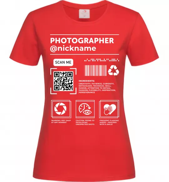 Женская футболка Photographer ВАШ НІКНЕЙМ Красный фото
