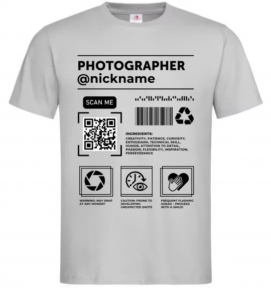 Мужская футболка Photographer ВАШ НІКНЕЙМ Серый фото