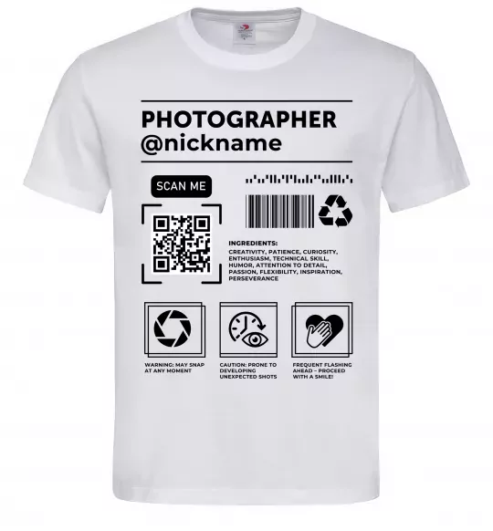 Мужская футболка Photographer ВАШ НІКНЕЙМ Белый фото