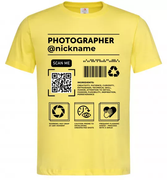 Мужская футболка Photographer ВАШ НІКНЕЙМ Лимонный фото