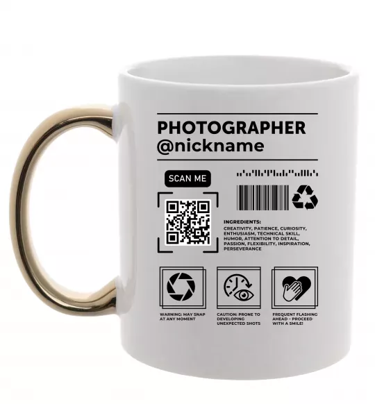 Чашка с цветной ручкой Photographer ВАШ НІКНЕЙМ Золото фото
