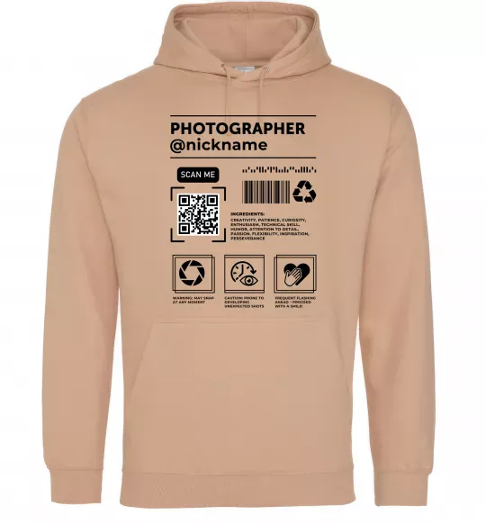 Мужская толстовка (худи) Photographer ВАШ НІКНЕЙМ Песочный фото