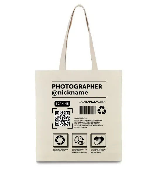 Еко-сумка Photographer ВАШ НІКНЕЙМ Бежевий фото
