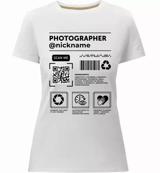 Женская премиум футболка Photographer ВАШ НІКНЕЙМ Белый фото
