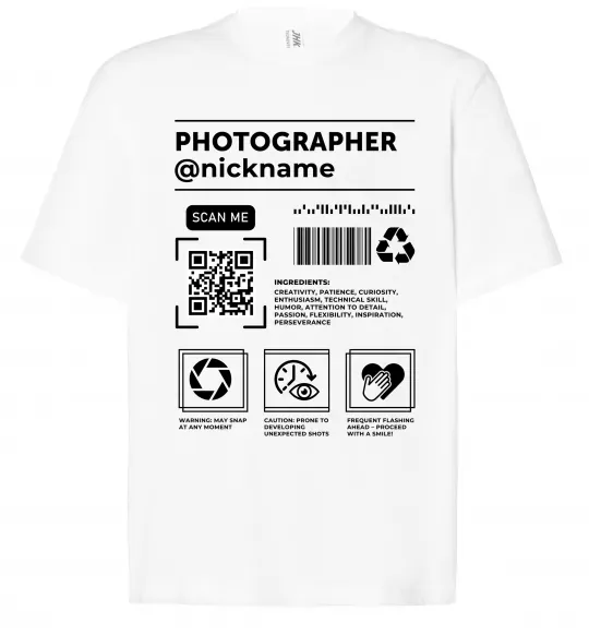 Футболка Оверсайз Photographer ВАШ НІКНЕЙМ Белый фото