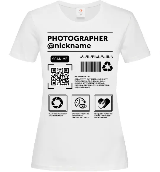 Женская футболка Photographer ВАШ НІКНЕЙМ Белый фото