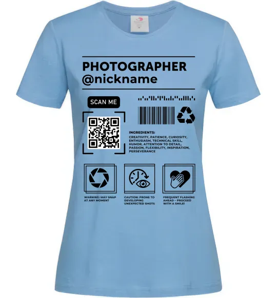 Женская футболка Photographer ВАШ НІКНЕЙМ Голубой фото