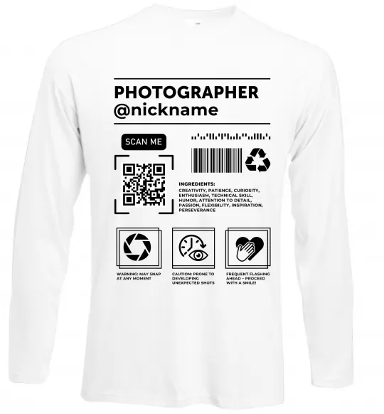 Лонгслив Photographer ВАШ НІКНЕЙМ Белый фото