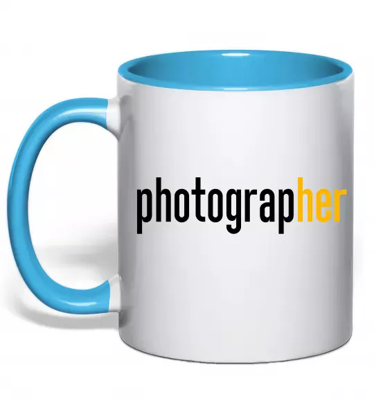 Чашка з кольоровою ручкою Photograp her Блакитний фото