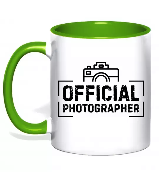 Чашка з кольоровою ручкою Official photographer Зелений фото