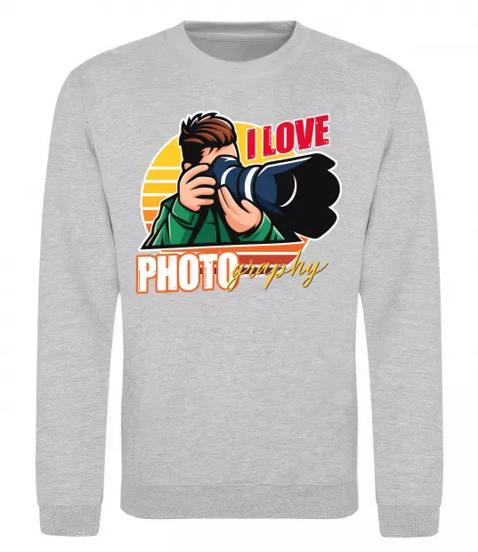 Свитшот I love photography photo Серый меланж фото