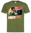 Мужская футболка I love photography photo Оливковый фото