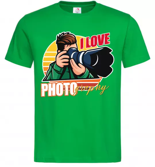 Мужская футболка I love photography photo Зеленый фото