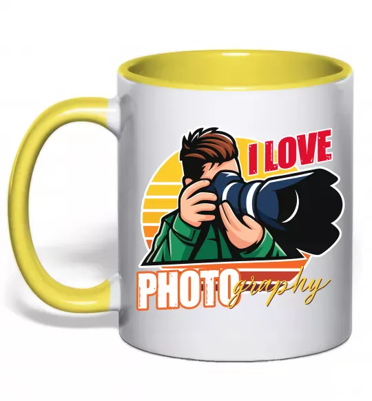 Чашка з кольоровою ручкою I love photography photo Сонячно жовтий фото