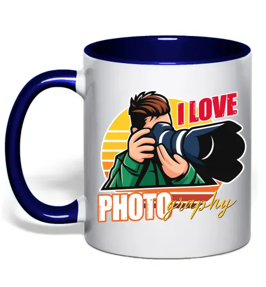 Чашка з кольоровою ручкою I love photography photo Глибокий темно-синій фото