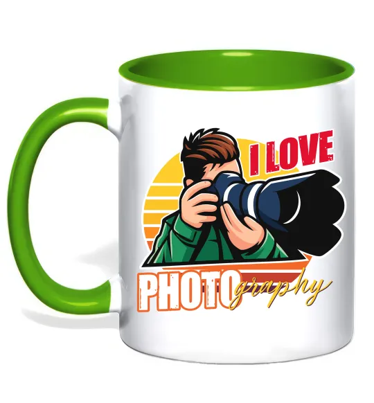 Чашка с цветной ручкой I love photography photo Лаймовый фото