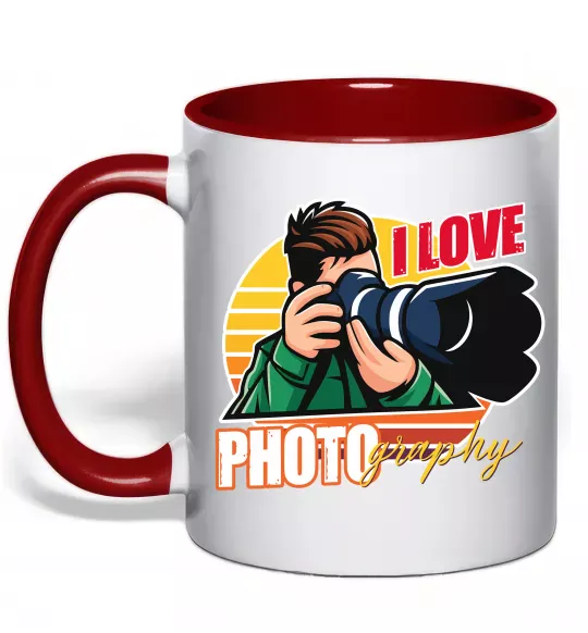 Чашка з кольоровою ручкою I love photography photo Червоний фото